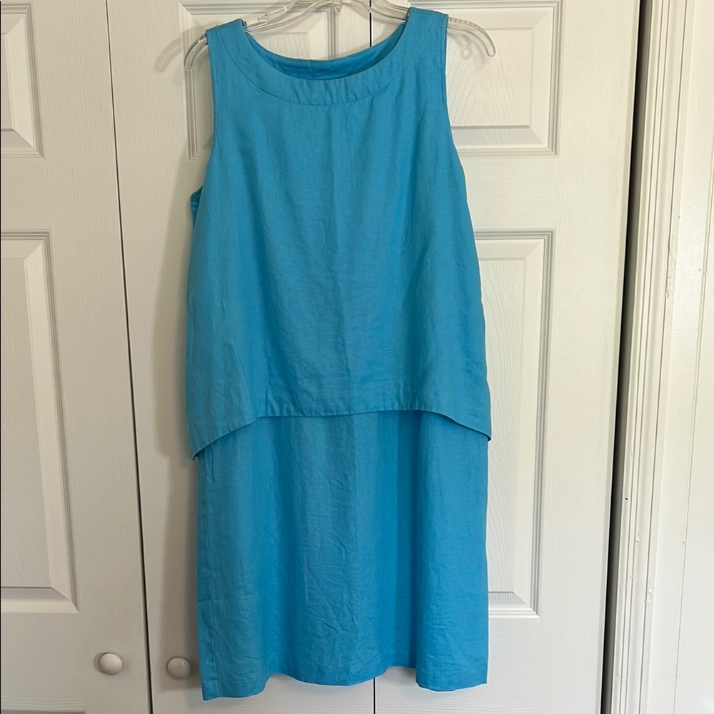 Habitat Women’s Medium Sleeveless Blue Linen Blend Midi Dress F1.